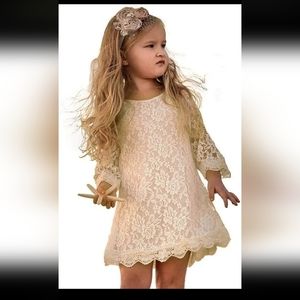 April Girl Lace Dress Size 5 3/4 Sleeves Scalloped Hem BEAUTIFUL!